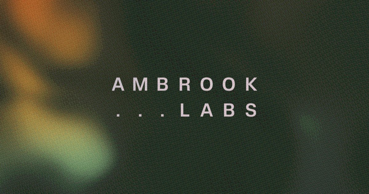 Ambrook Labs wordmark over a dark green textured field